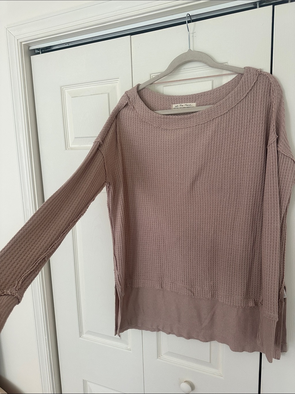 Free People Waffle-Knit Long-Sleeve Top in Mauve